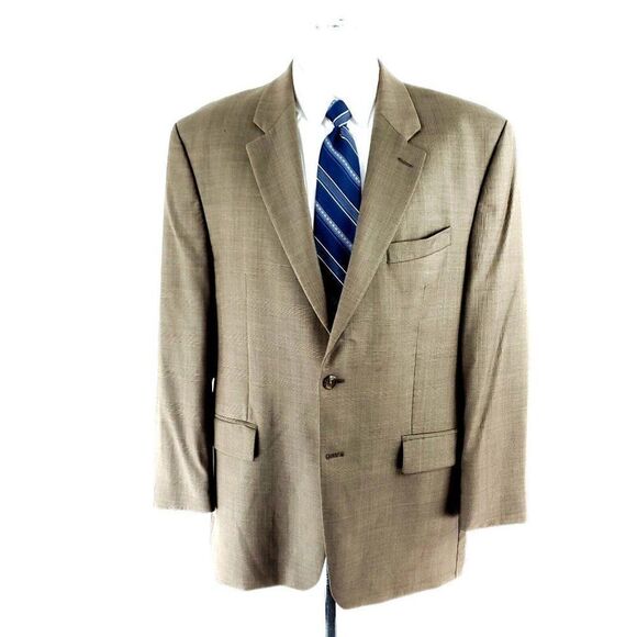 Lauren Ralph Lauren Wool 2 Button Blazer 44R Tan Glen Plaid Windowpane Blue - Picture 3 of 12